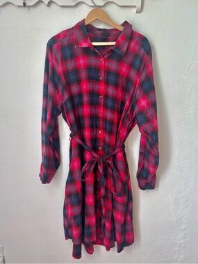 Torrid Size 3 Red Plaid Flannel Shirt Dress Tie Waist Fall Plus Size
